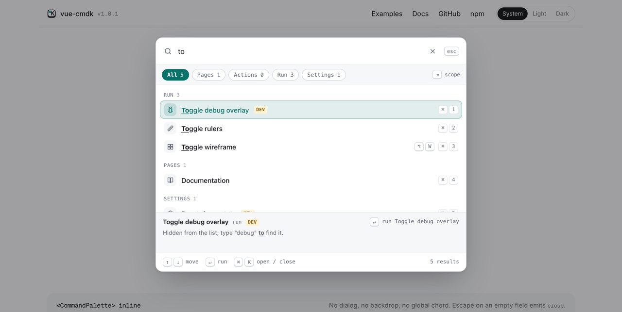 The palette in the light theme